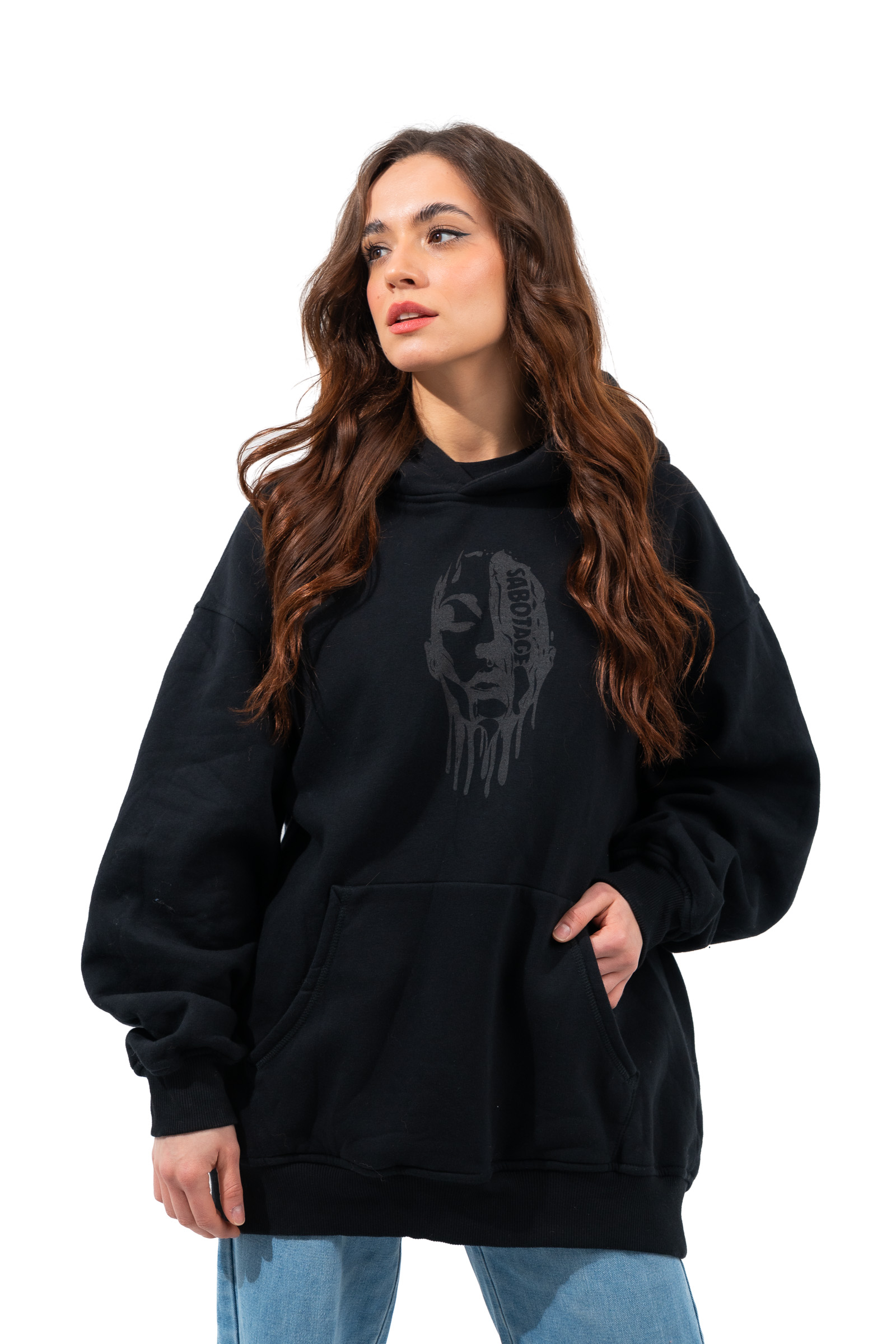 Hoodie oversize SABOTAŻYSTA 3 HEAD, czarna - Hoodie