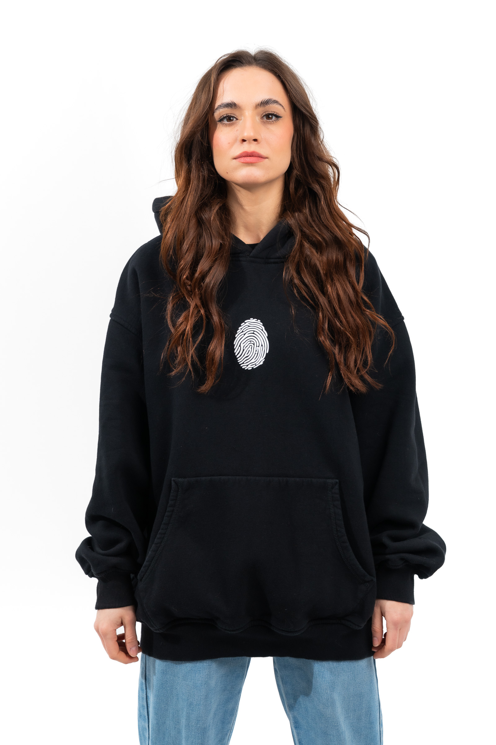 Hoodie oversize SABOTAŻYSTA 3 FINGERPRINT, czarna - Hoodie